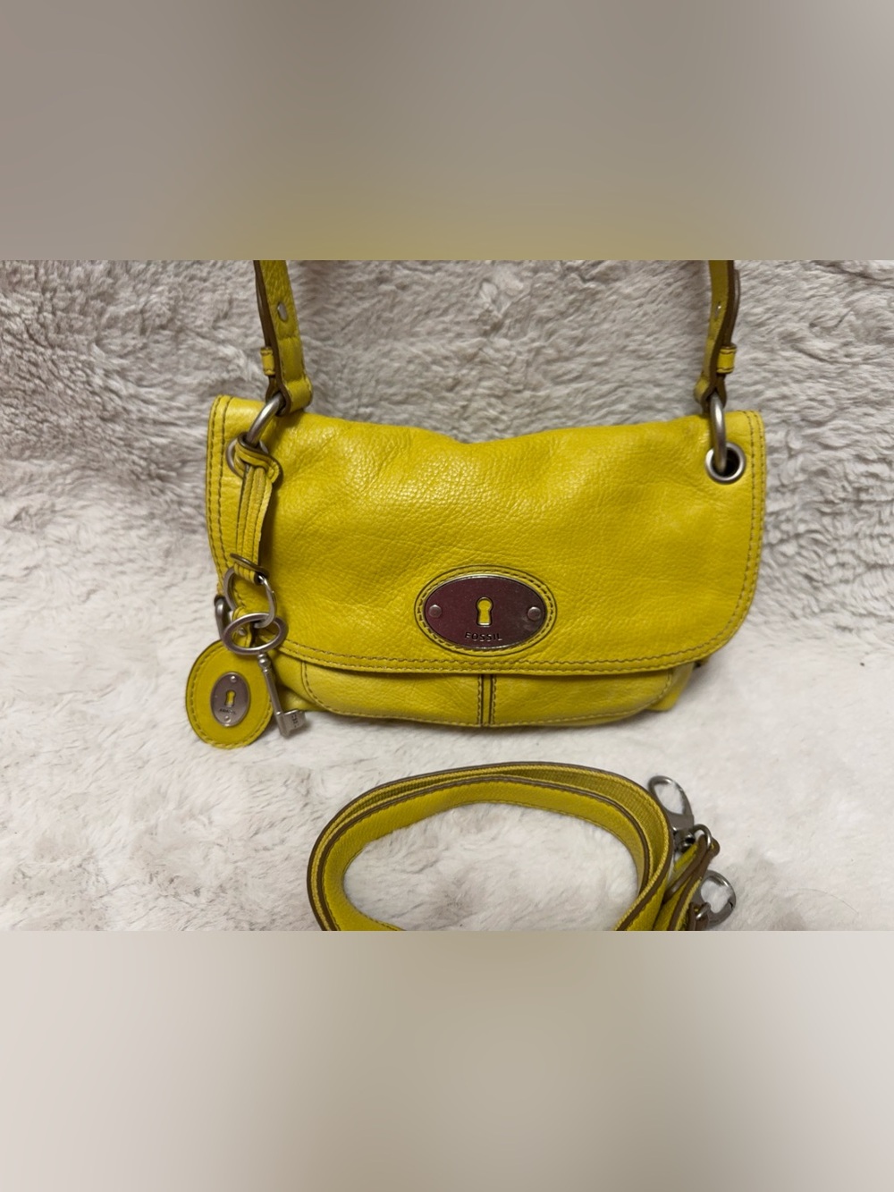 Fossil Yellow Leather Flap Crossbody